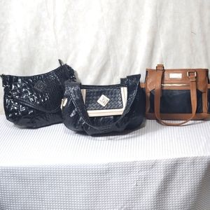 2 Vera Wang and 1 unbranded black patent leather shoulder bags